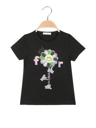 Girl's T-shirt with flower and sequins