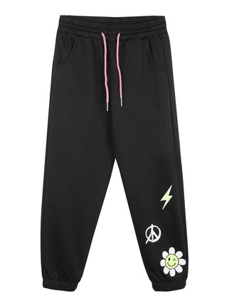 Girl's tracksuit trousers with print and cuffs