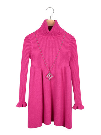 Girl's turtleneck knit dress with necklace