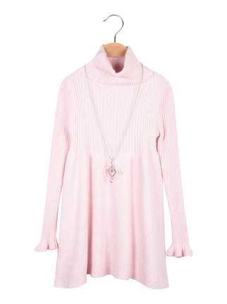 Girl's turtleneck knit dress with necklace