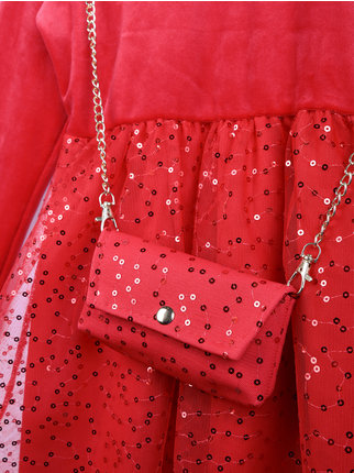 Girl's velvet dress with handbag