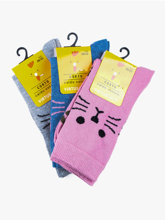 Girls warm cotton socks, pack of 3 pairs