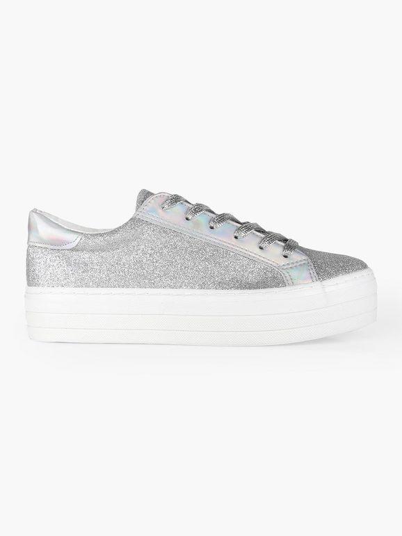 Glitte silver sneakers with platform