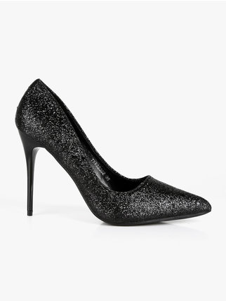 Glitter pump with stiletto heel