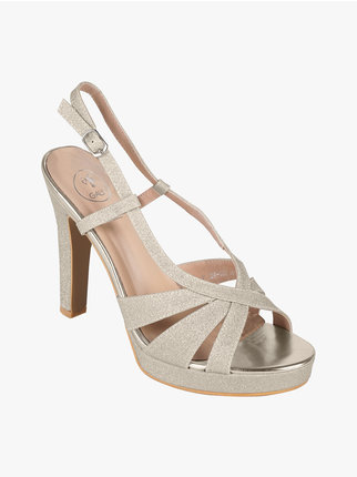 Glitter women's sandals with heel and platform