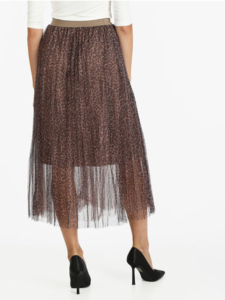 Gonna lunga in tulle donna con stampa animalier