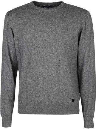 Gray cotton and cashmere crew-neck sweater