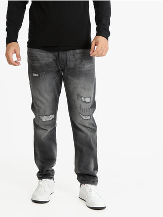 Gray men's jeans with tears