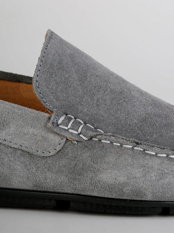 Gray suede loafers