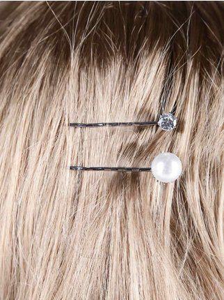 Hair clips with pearl and rhinestones 2 pieces