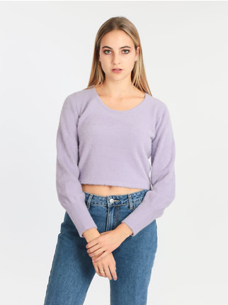 Hairy cropped women's sweater