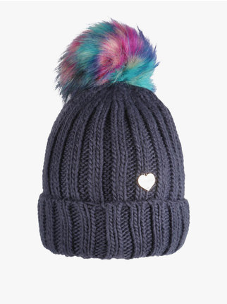 Hat with colored pompom