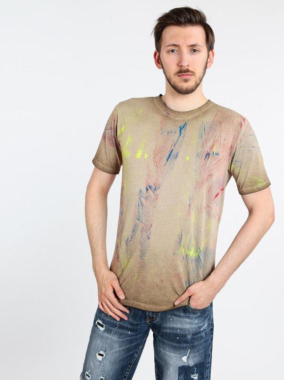 Herren Kurzarm-T-Shirt mit Farbflecken