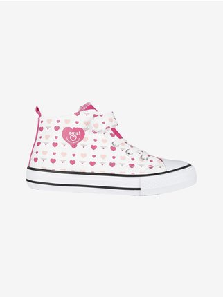 High-top sneakers for girls with hearts and tear