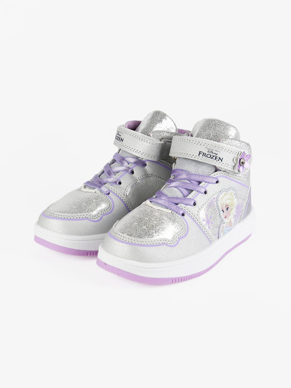 High-top sneakers for girls with laces and straps
