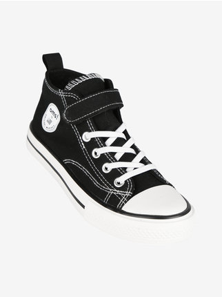 High top sneakers in canvas for boy with strap
