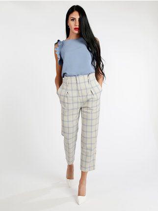 High waisted checked trousers