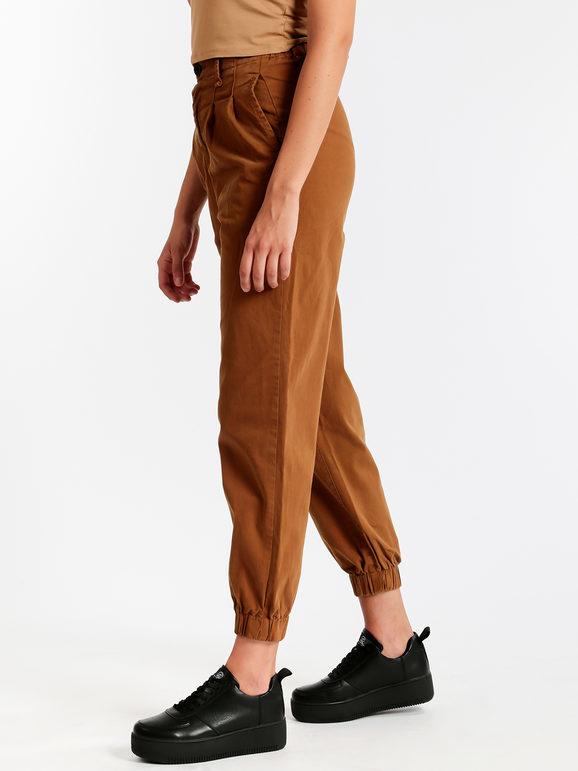 High-waisted cotton trousers with cuff