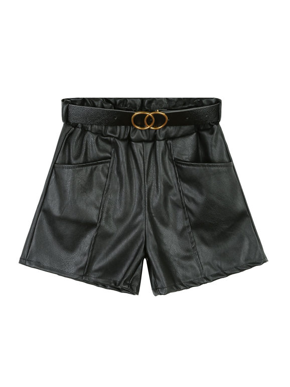 High-waisted shorts in eco-leather