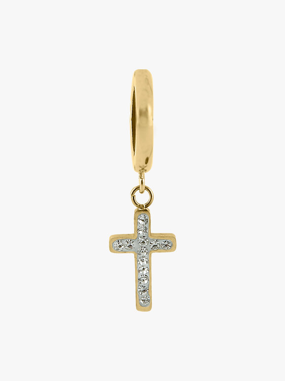 Hoop earring with cross pendant