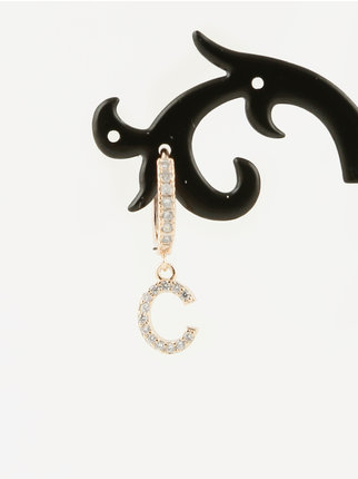 Hoop earring with letter "C" pendant