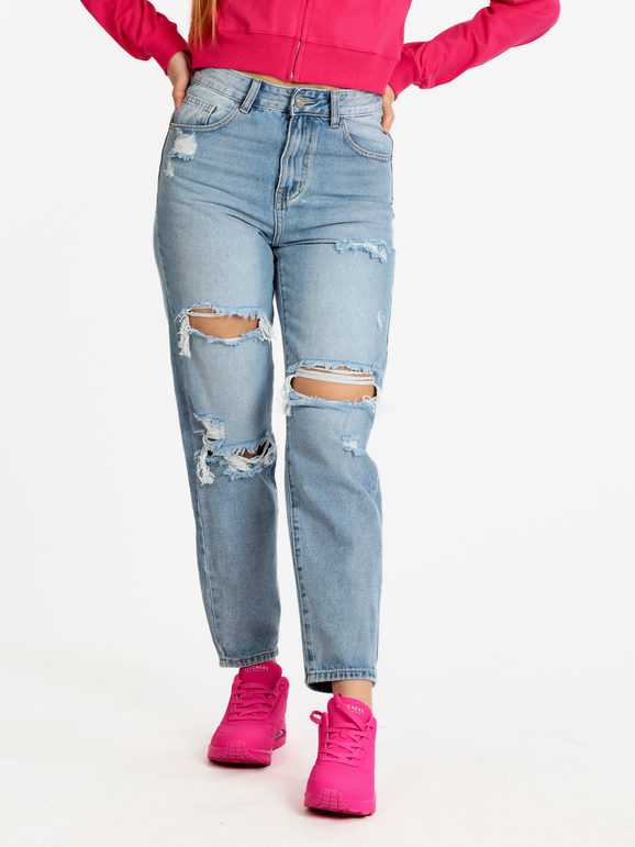 Jeans donna a vita alta con strappi