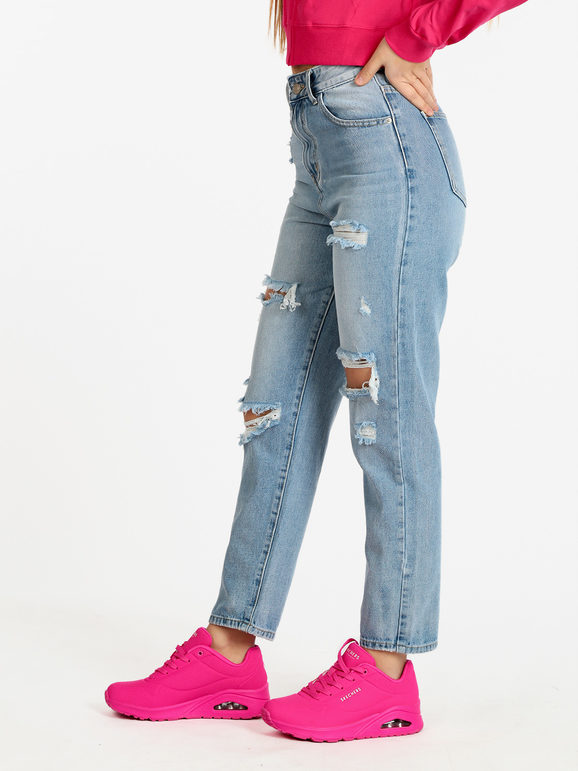 Jeans donna a vita alta con strappi
