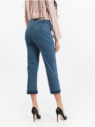 Jeans donna baggy con risvolti