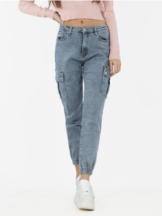 Jeans donna cargo con tasconi e polsini