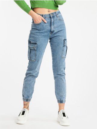 Jeans donna con tasconi e polsini