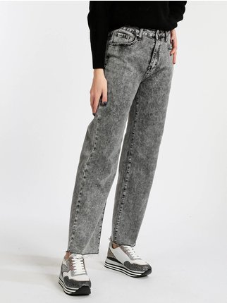 Jeans donna grigio a gamba larga
