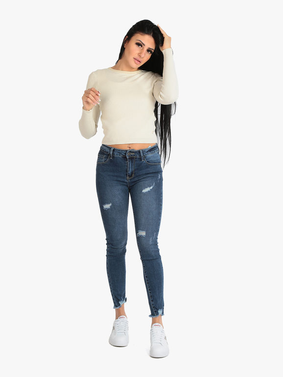 Jeans slim fit con rotos para mujer