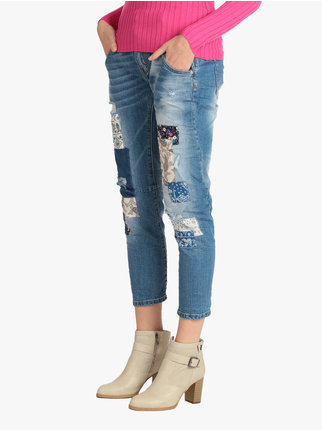 Jeans with patches and rips for women