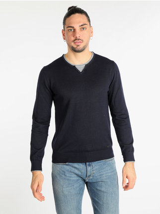 Jersey de hombre con doble cuello en punto de mezcla de lana
