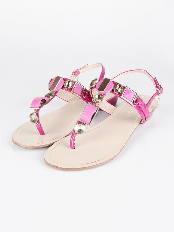 Jewel thong sandals with strap