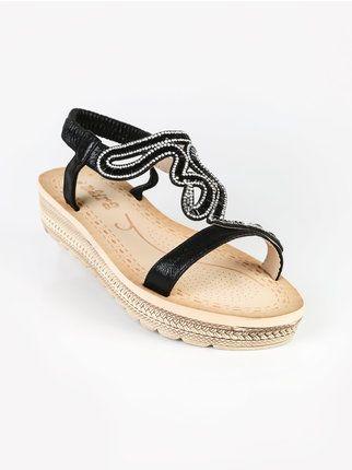 Jewel woman sandals with wedge and platform