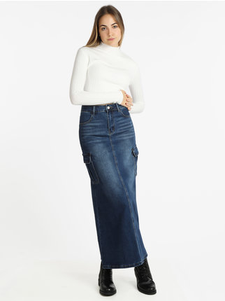 Jupe longue en jean avec grandes poches