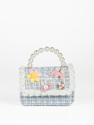 Kleine Mädchenhandtasche mit Perlen und Aufnähern