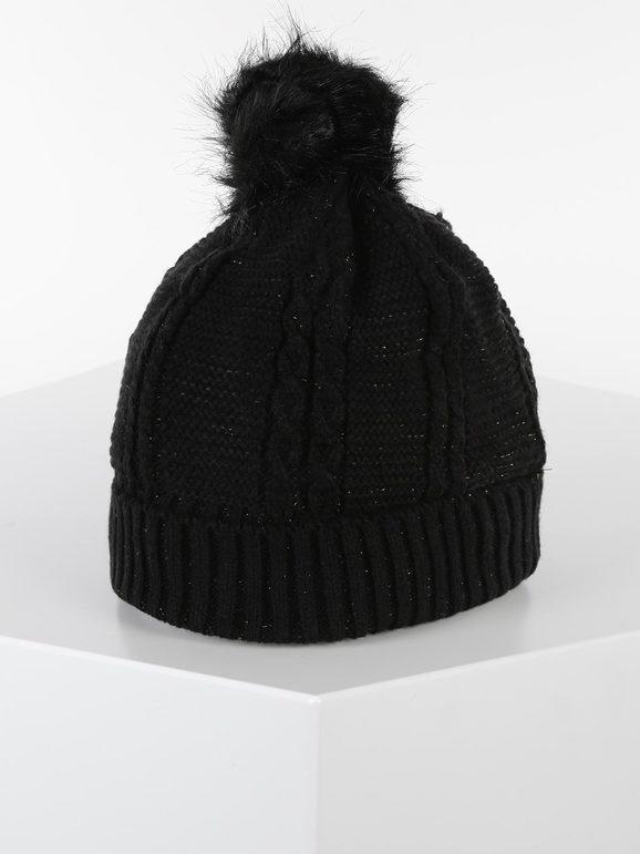 Knitted hat with pompom