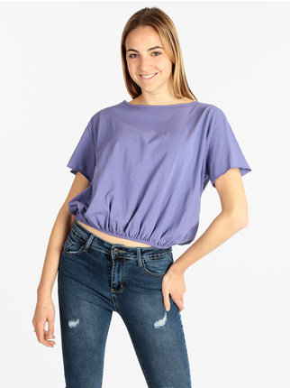 Kurz geschnittenes Damen-T-Shirt mit Gummizug