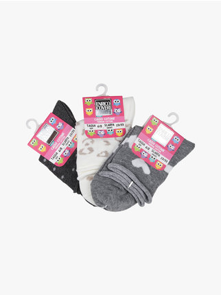 Kurze Socken für Mädchen aus warmer Baumwolle. Packung mit 3 Paaren