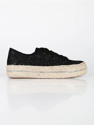 Lace sneakers with rope and rhinestone platform   6732