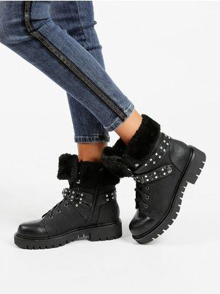 Lace-up ankle boots with rhinestones