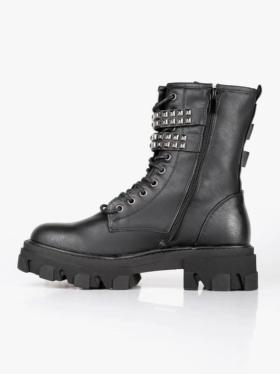 Lace-up combat boots with studs and plateau