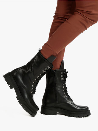 Lace-up leather combat boots