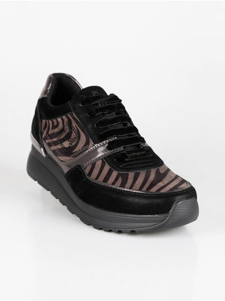 lace-up sneakers with animalier wedge