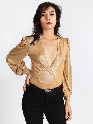 Lamé body with puff sleeves