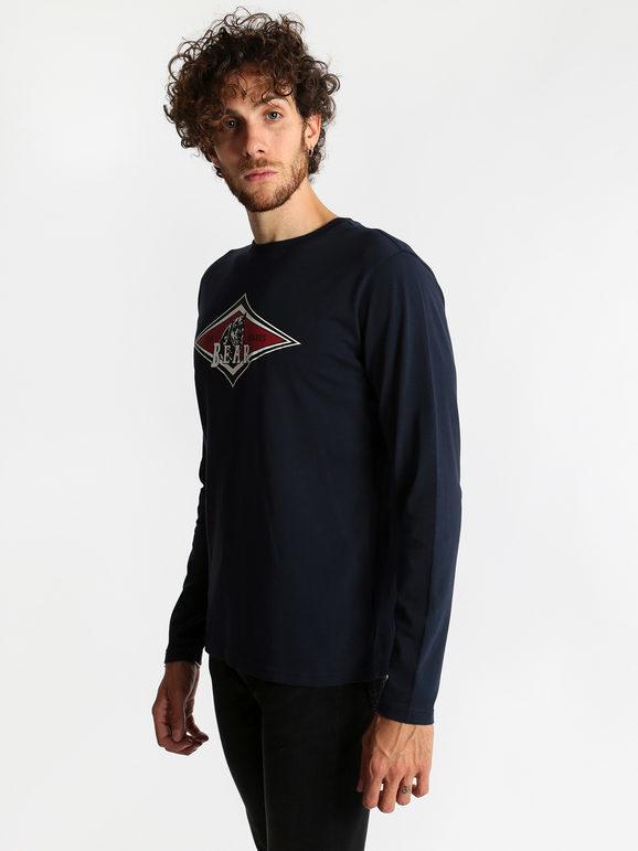 Langarm-Baumwollhemd dunkelblau