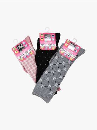 Lange Socken für Mädchen aus warmer Baumwolle. Packung mit 3 Paaren