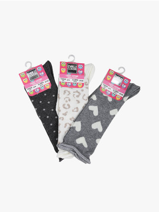 Lange Socken für Mädchen aus warmer Baumwolle. Packung mit 3 Paaren